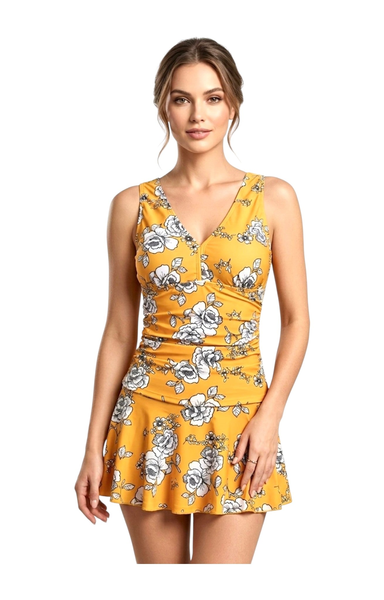 Rose Mustard Floral Swim Dress